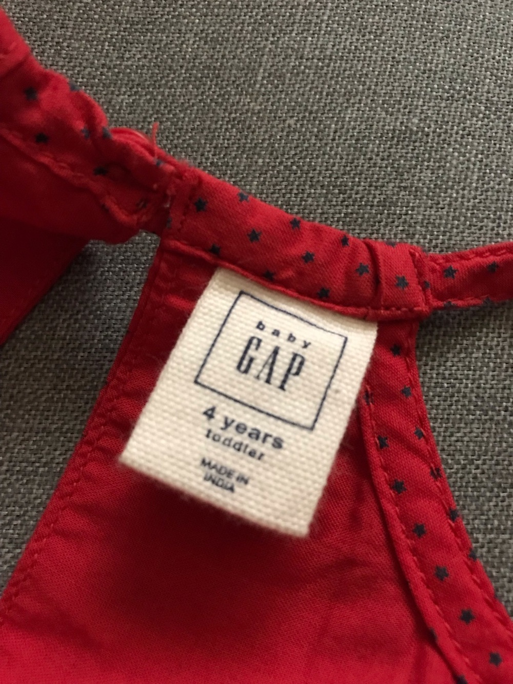 Red Ruffled Girl's Top with Embroidered Navy Hem - Picture 5 of 7